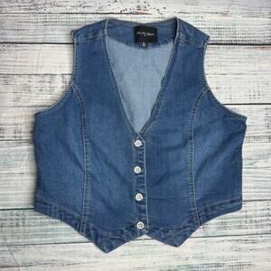 Dylan Ryan NYC Women’s Denim Button Front Vest XL – Blue Stretch Jean Waistcoatx